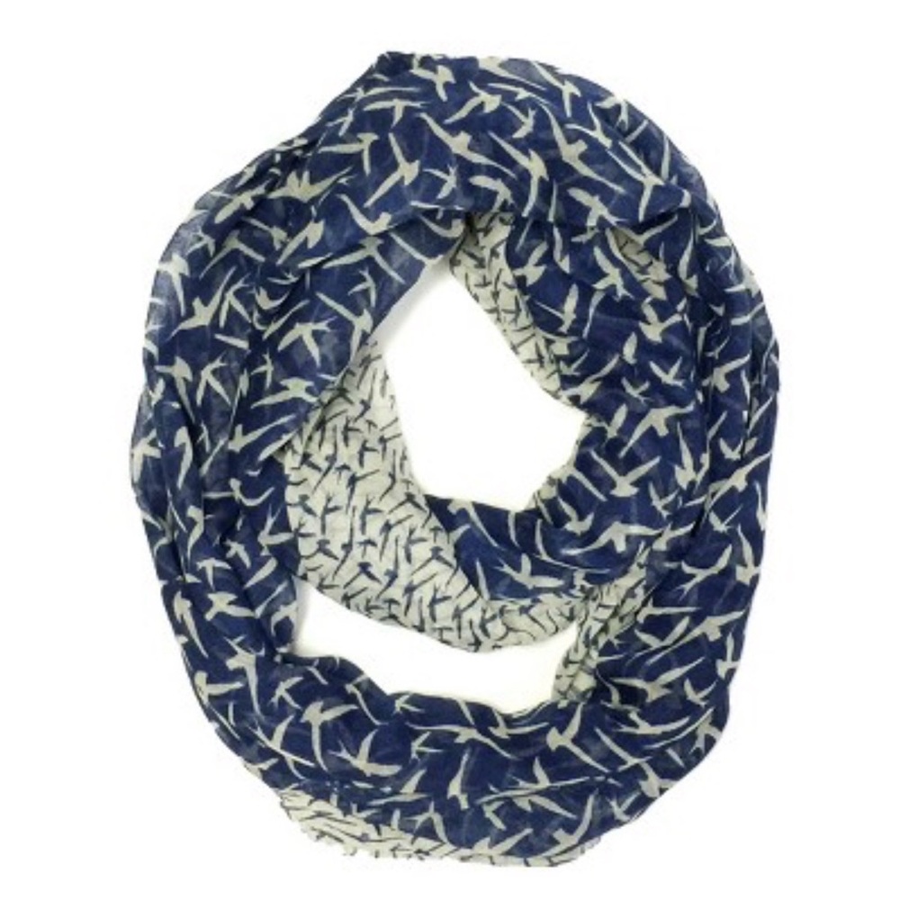 Navy and White Bird Print Infinity Scarf